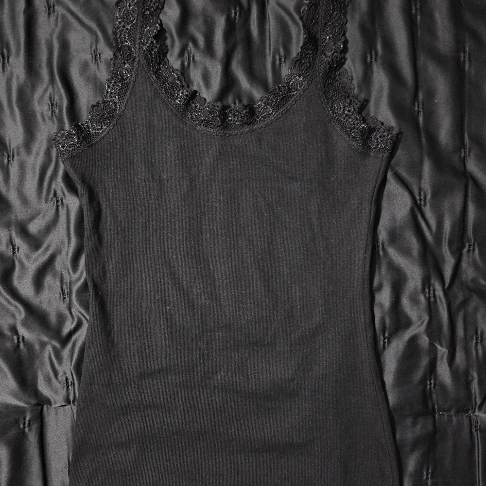 Black Lace Trim Tank Top